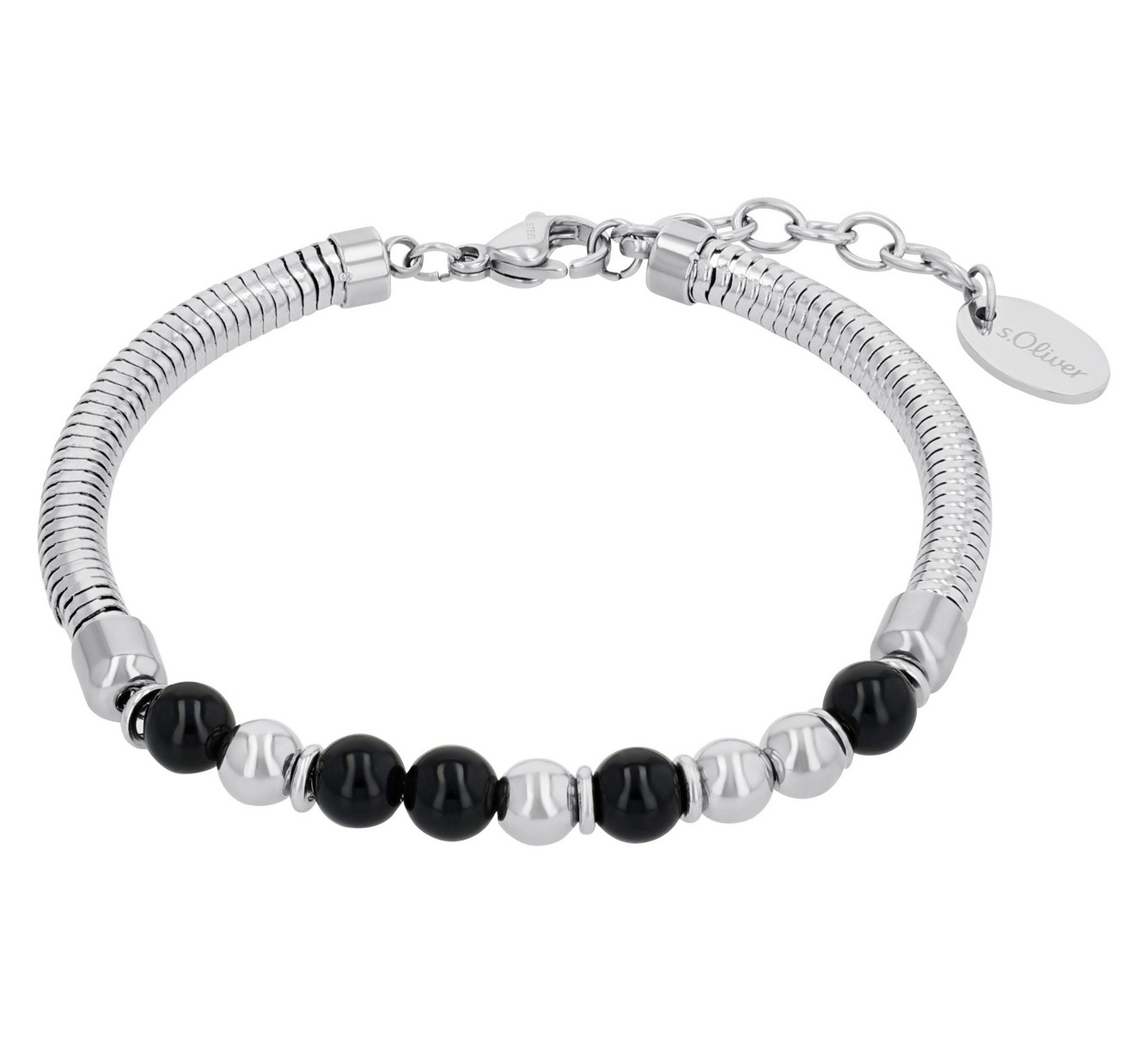 s.Oliver Damen Armband 2040606 Edelstahl mit Achatkugeln schwarz