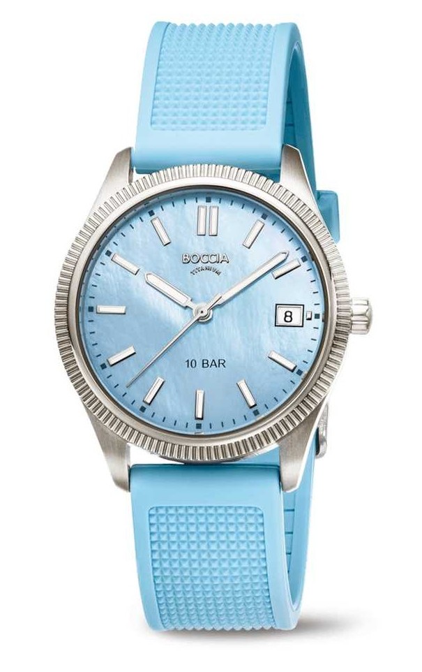 Boccia Damen Armbanduhr Trend 3356-03 Titan PU-Band hellblau