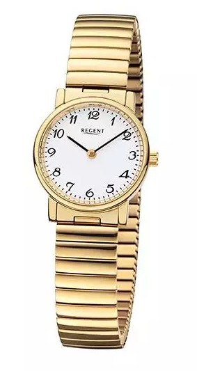 Regent Damen Armbanduhr F-1243 Edelstahl Zugband goldplattiert