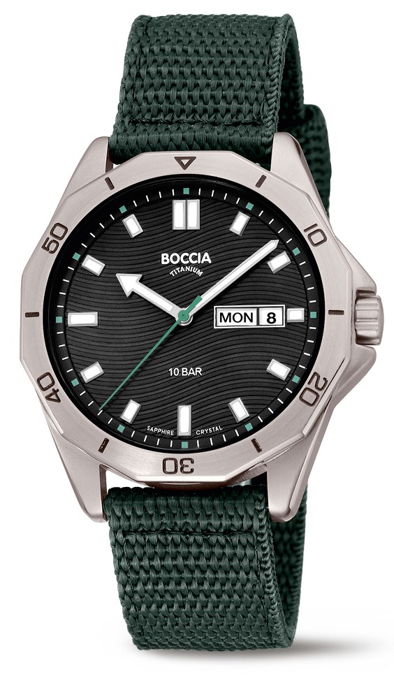 Boccia Herren Armbanduhr 3680-02 Sport Titan mit khakifarbigem Textilband