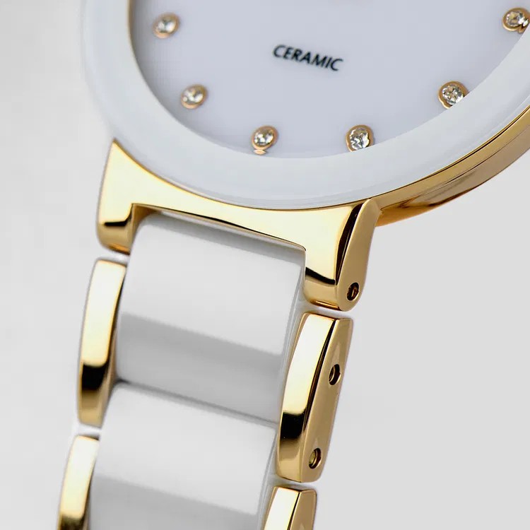 Jacques Lemans Damen Armbanduhr Monaco 42-7L Edelstahl IP Gold Keramik weiß