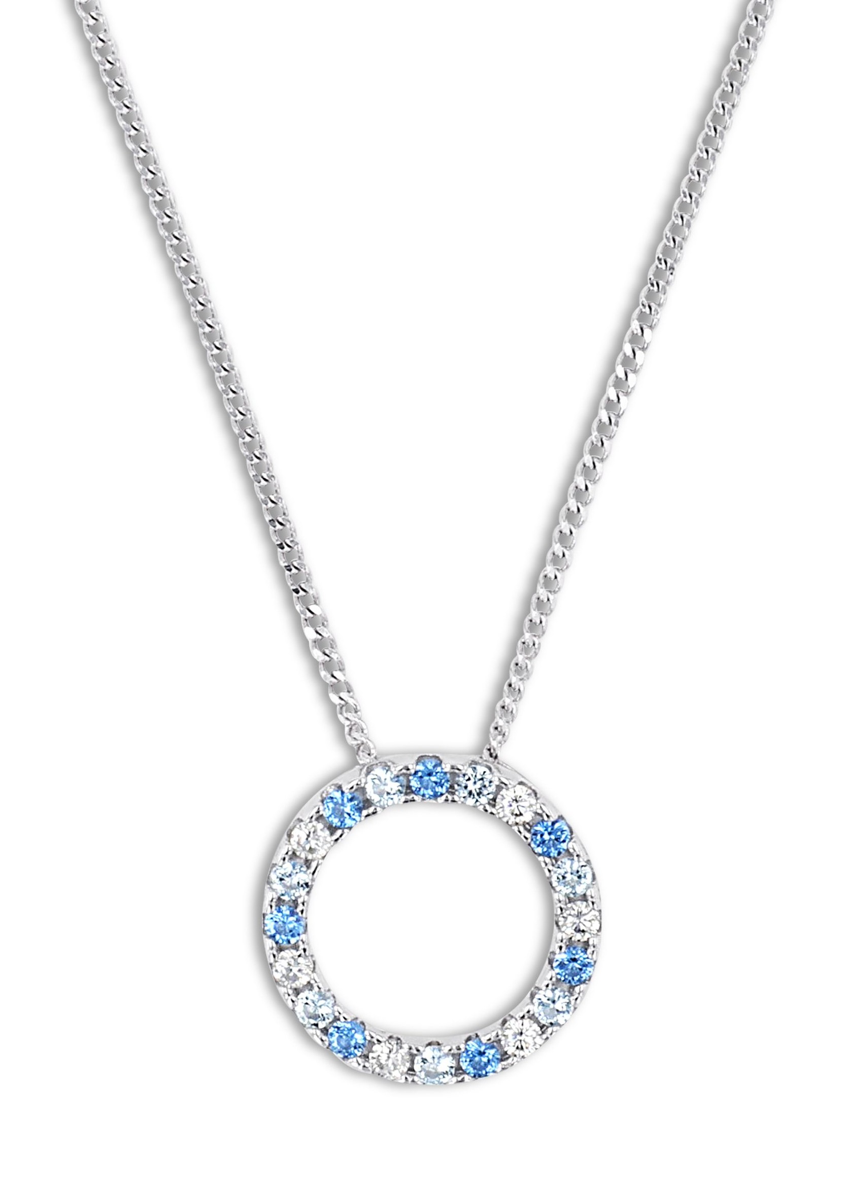 Tom Tailor Damen Halskette 2101262 mit Anhänger synth. Zirkonia blau weiß Silber 925