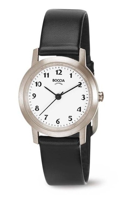 Boccia Damen Armbanduhr Classic 3291-01 Reintitan mit Lederband schwarz