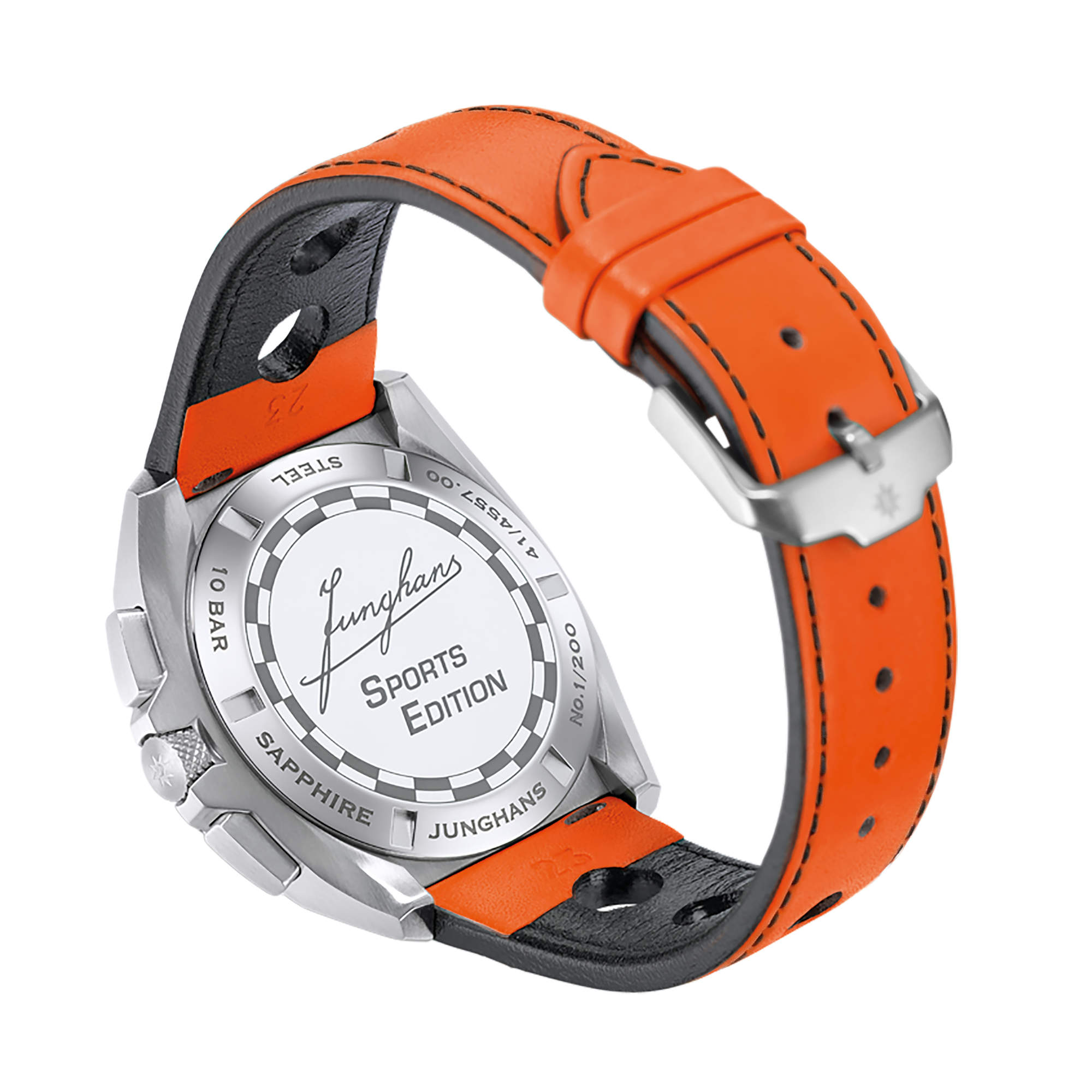 Junghans Herren Armbanduhr 1972 Chronoscope 041/4557.00 Sports Edition 2026 mit Lederband orange
