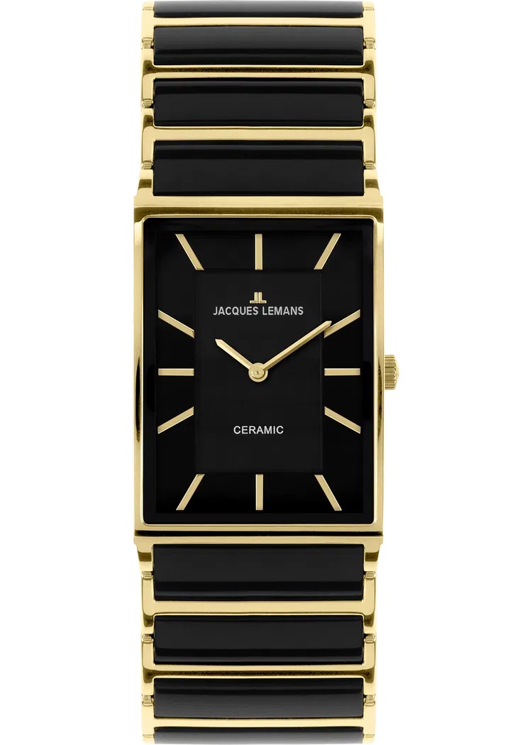 Jacques Lemans Damen Armbanduhr York 1-1651.1D Edelstahl IP Gold Keramik schwarz