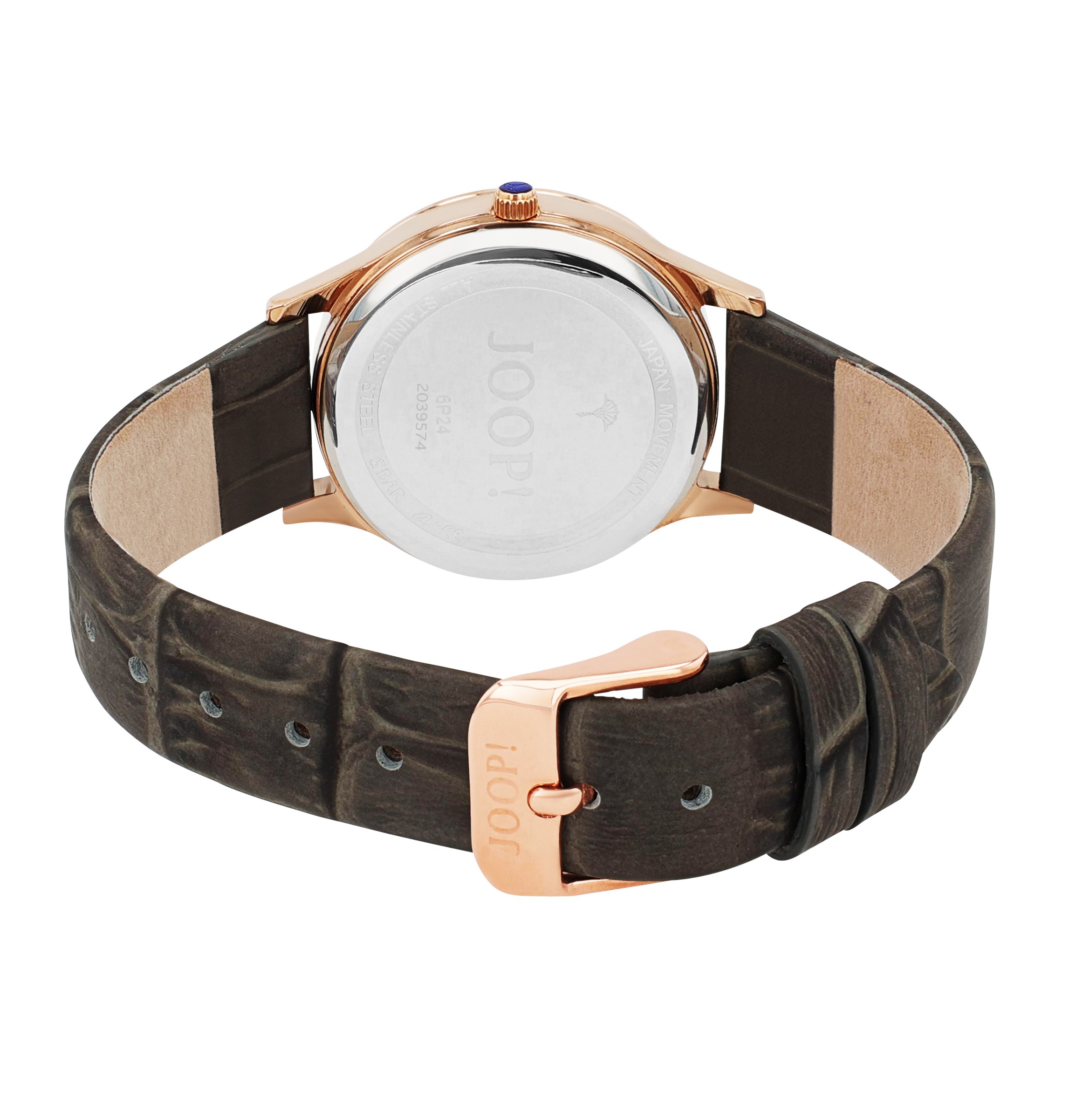 JOOP! Damen Armbanduhr Mondphase 2039574 Edelstahl roségold IP Lederband braun
