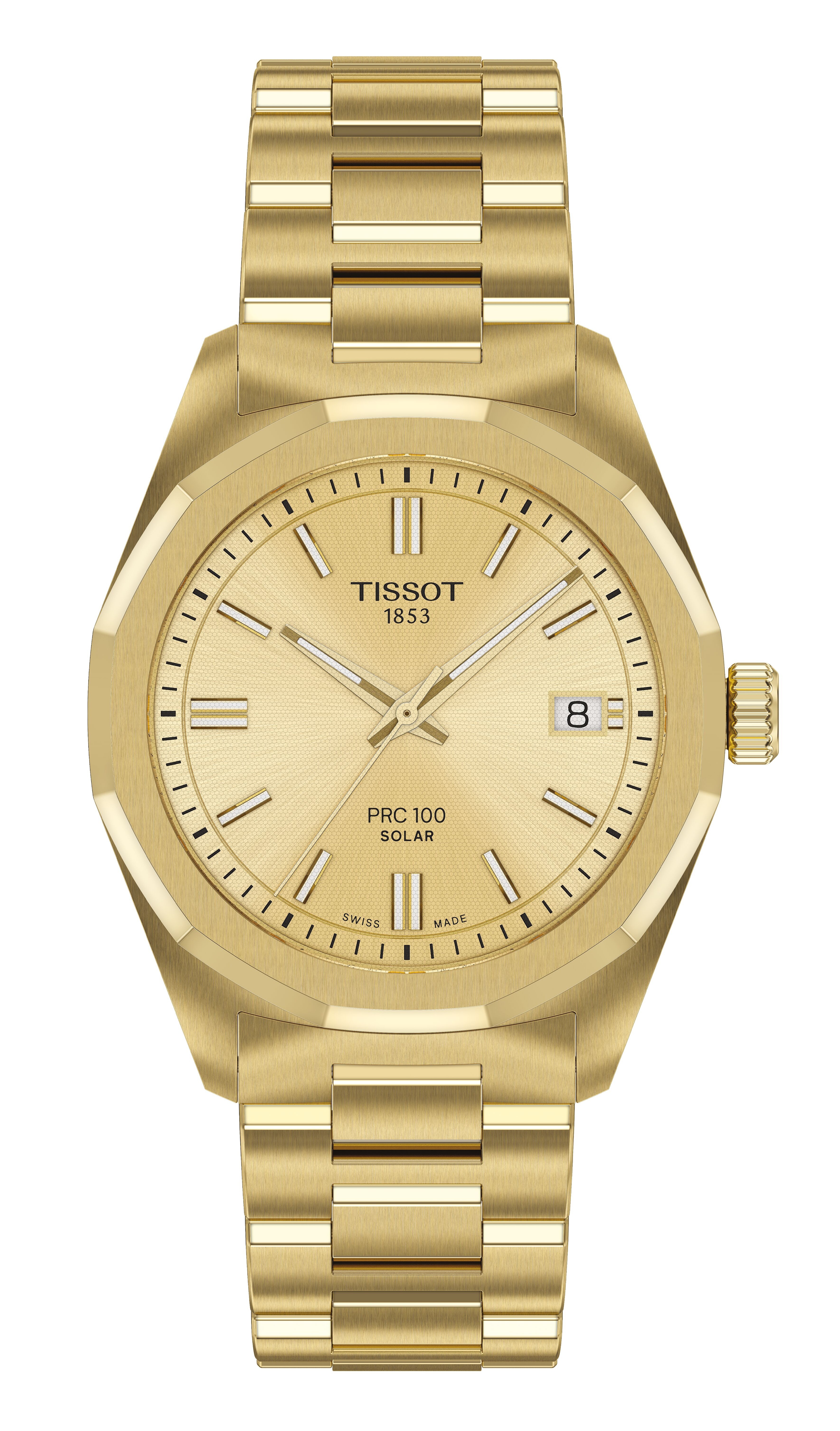 Tissot Armbanduhr T151.822.33.021.00 PRC 100 Solar 34mm Edelstahl mit goldfarbiger PVD-Beschichtung