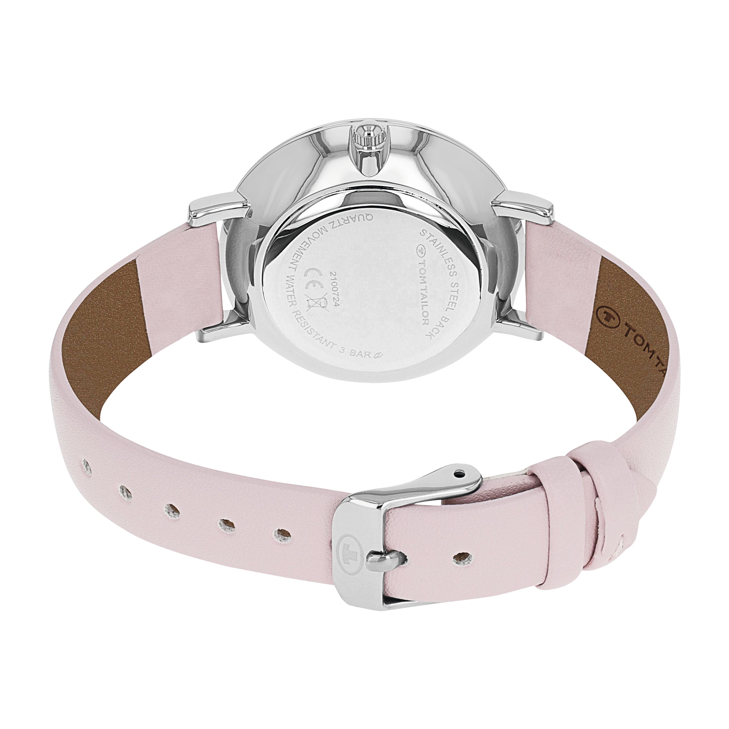 Tom Tailor Damen Armbanduhr 2100724 Blumenmotiv und rosa Kunstlederband