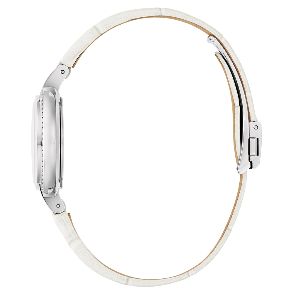 Bulova Damen Armbanduhr 96R254 Rubaiyat Diamond mit Lederband weiß