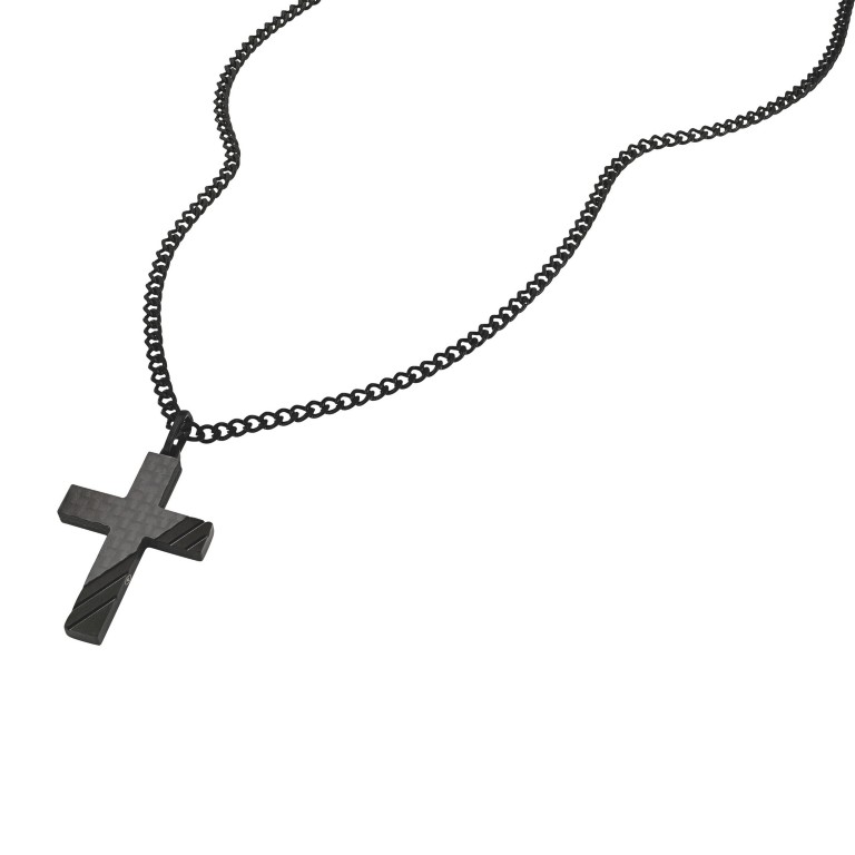 Tom Tailor Herren Halskette 2100637 Panzergliederung mit Anhänger Kreuz Edelstahl Schwarz