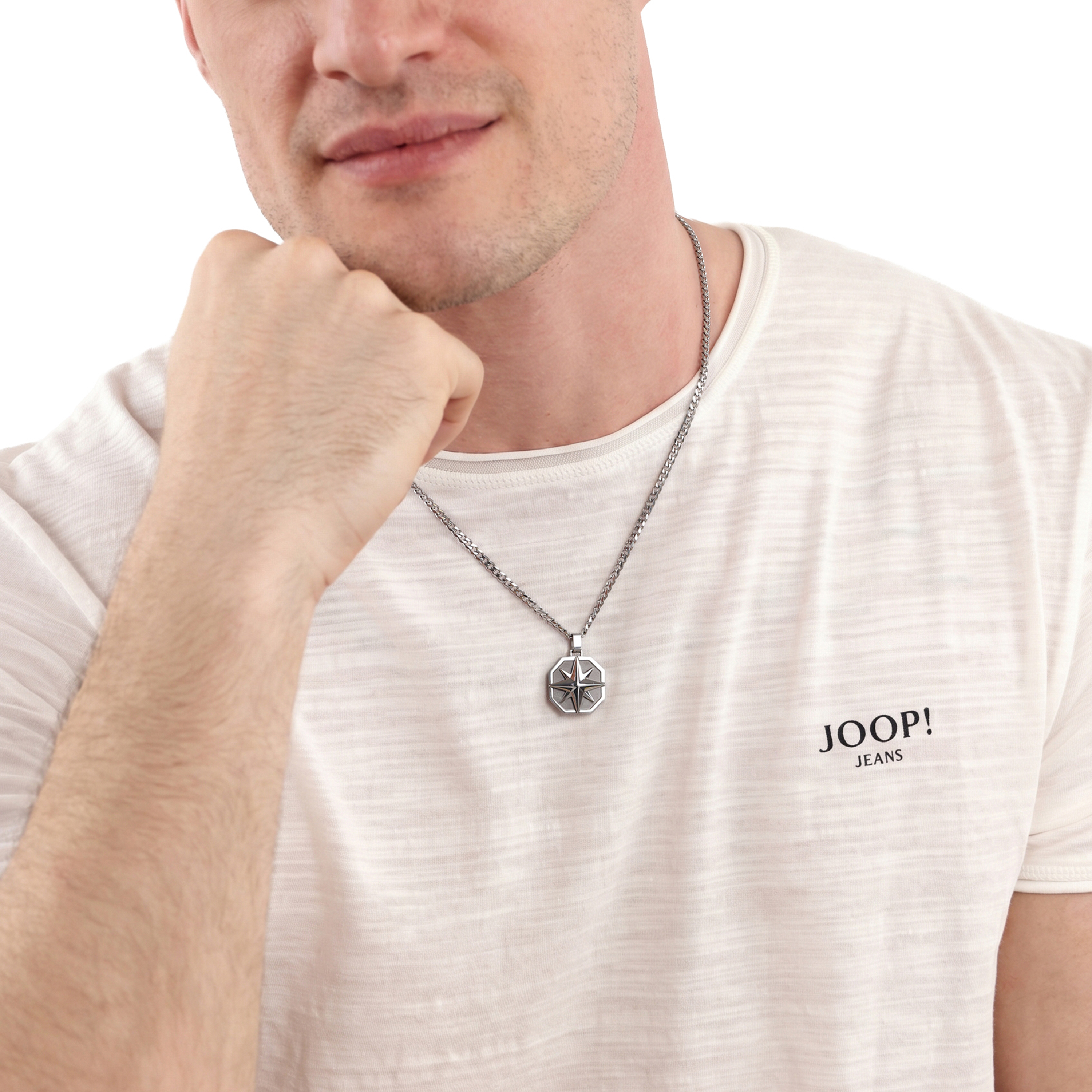 Joop! Herren Halskette 2100988 Edelstahl mit Anhänger Kompassmotiv