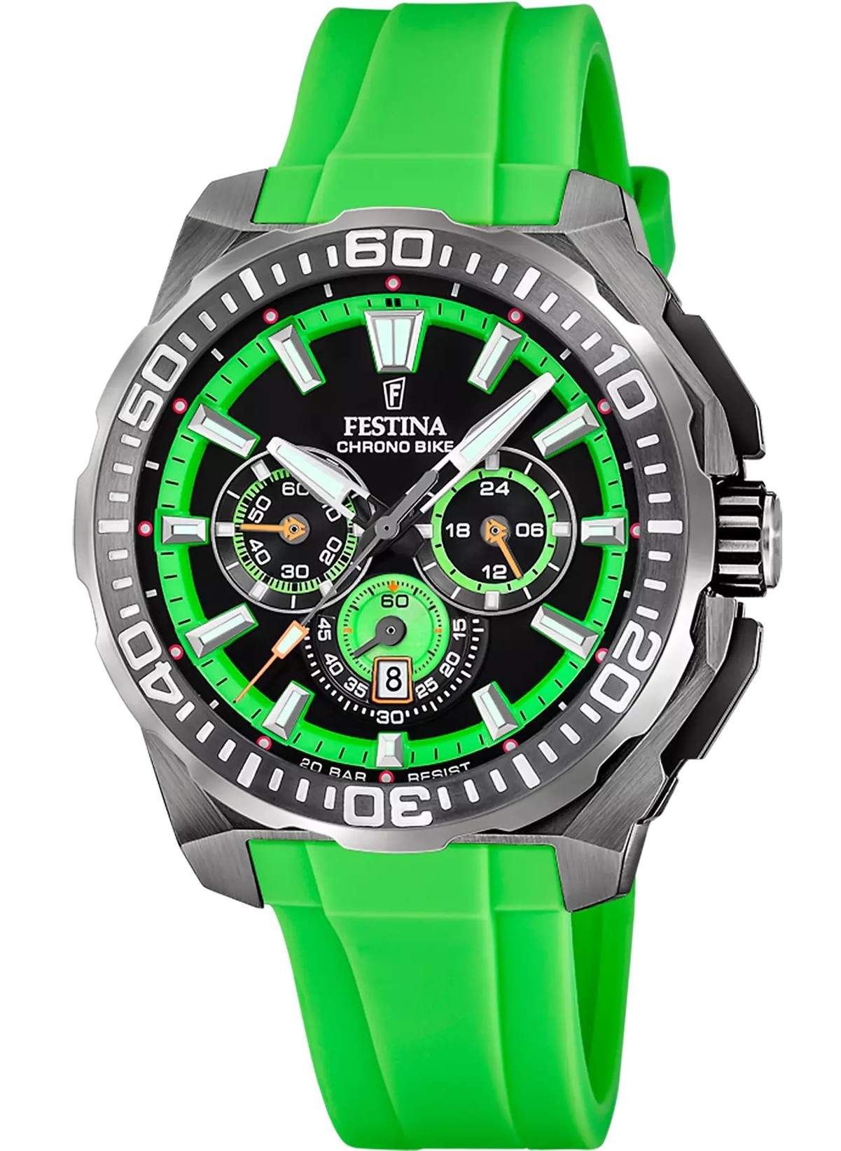 Festina Herren Armbanduhr Chrono Bike F20725/3 Edelstahl Silikonarmband grün