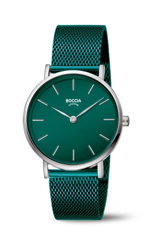 Boccia Damen Armbanduhr Trend 3281-10 Reintitan mit Edelstahl-Milanaiseband petrol