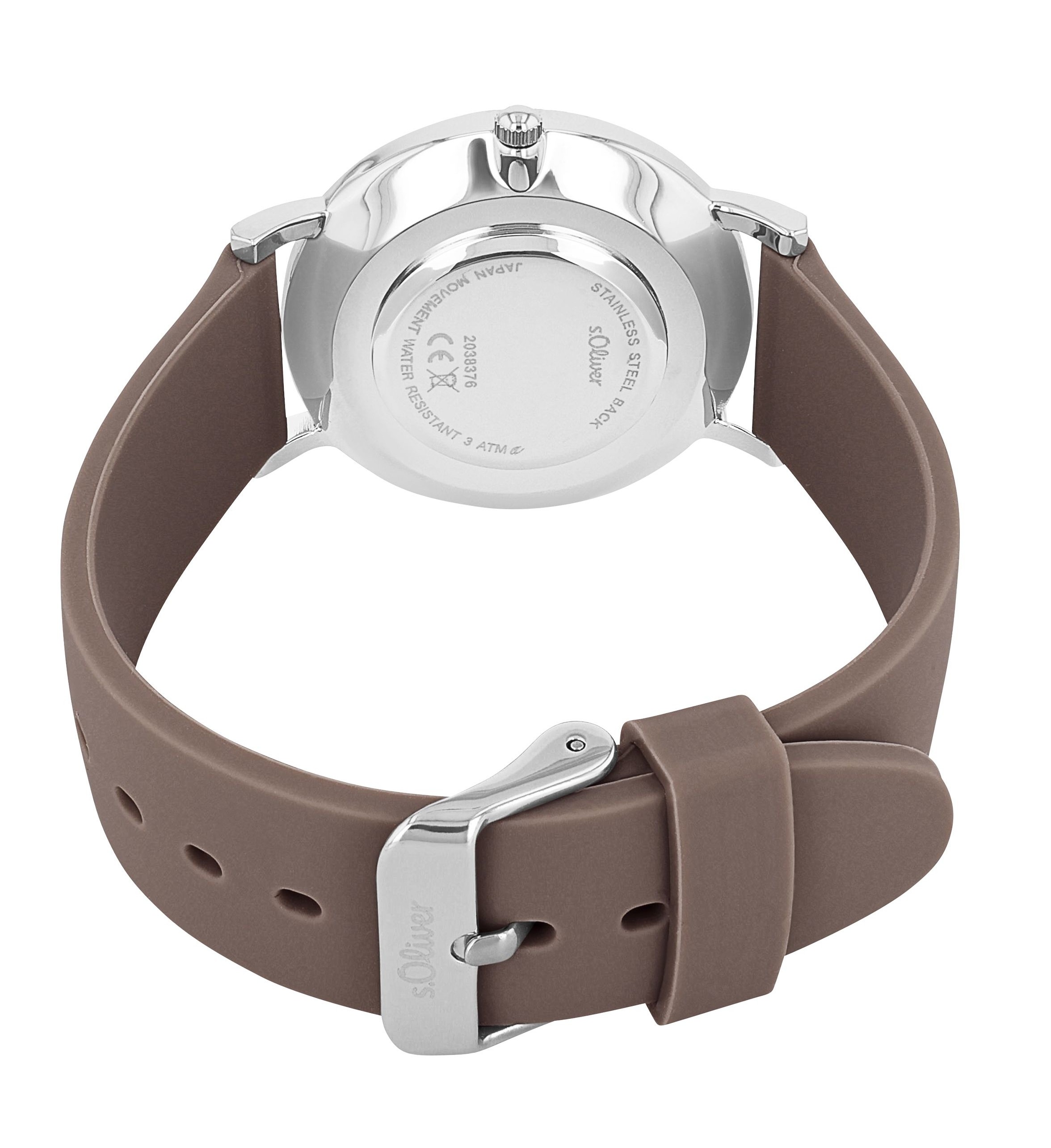 s.Oliver Damen Armbanduhr 2038376 Silikonband beige