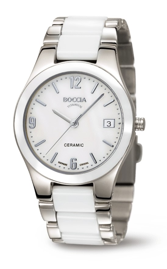 Boccia Damen Armbanduhr 3189-01 Titan Ceramic weiß