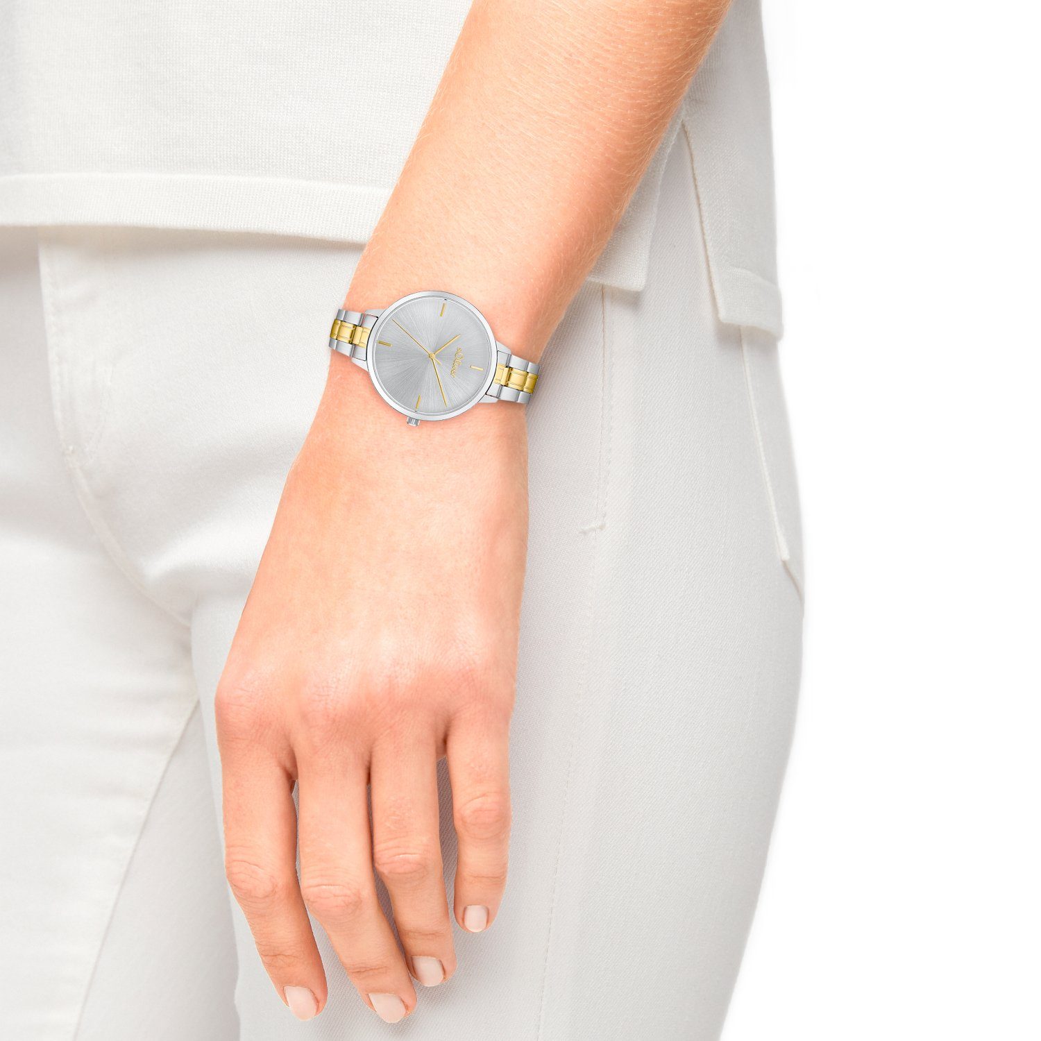 s.Oliver Damen Armbanduhr 2033513 Edelstahl teil-gelbgold IP