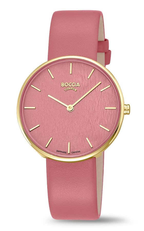 Boccia Damen Armbanduhr Style 3387-03 Titan goldplattiert Lederband rosé