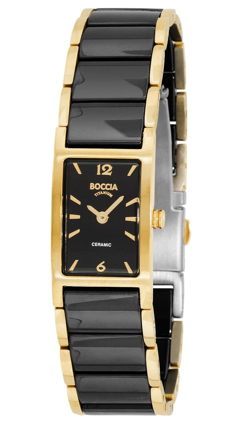 Boccia Damen Armbanduhr 3201-05 Titan goldplattiert Ceramic schwarz 