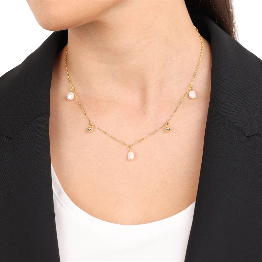 s.Oliver Damen Halskette 2040597 Silber 925 vergoldet mit Süßwasserzuchtperlen