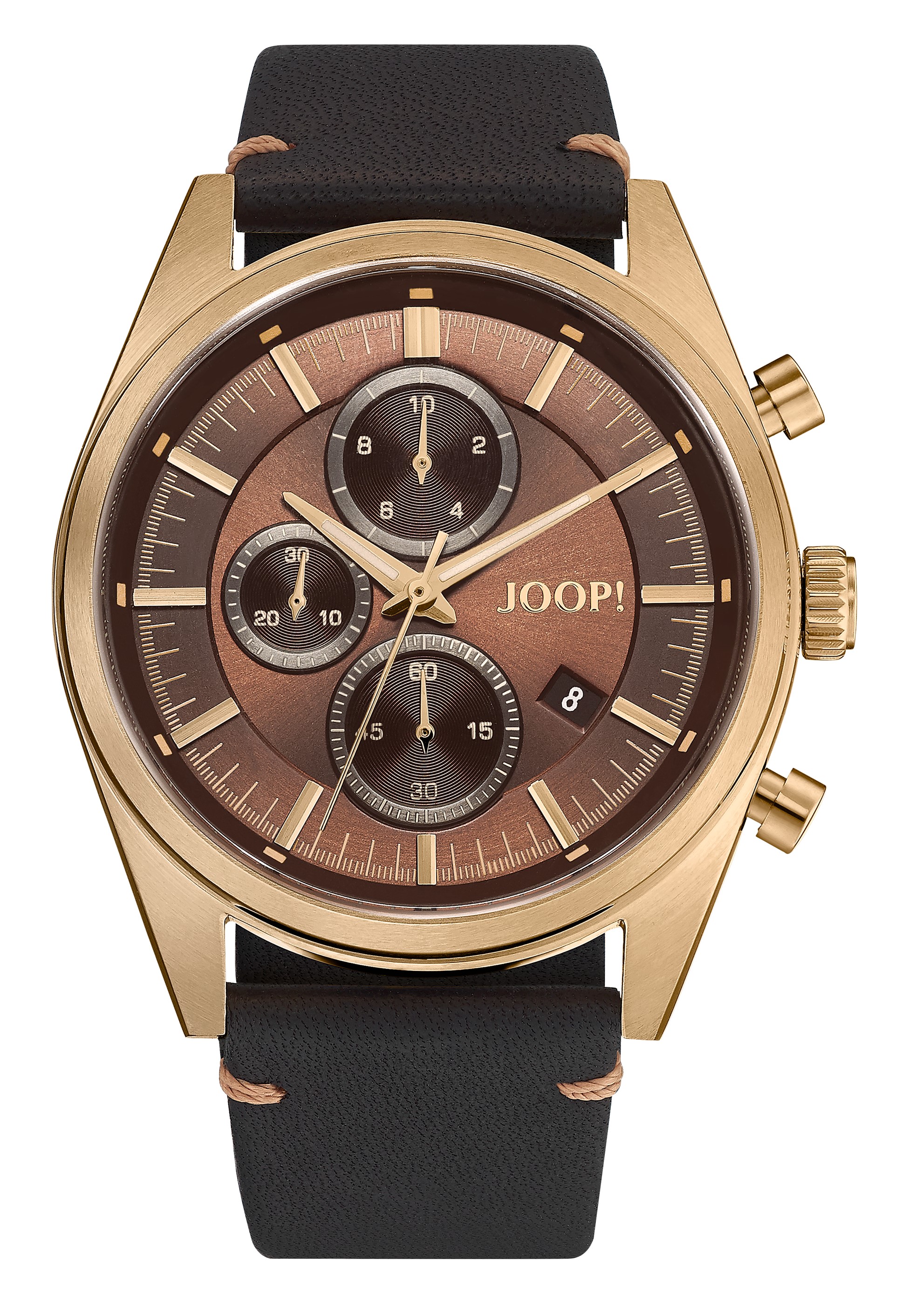 JOOP! Herren Armbanduhr Chronograph 2034580 Edelstahl gelbgold IP Lederband braun