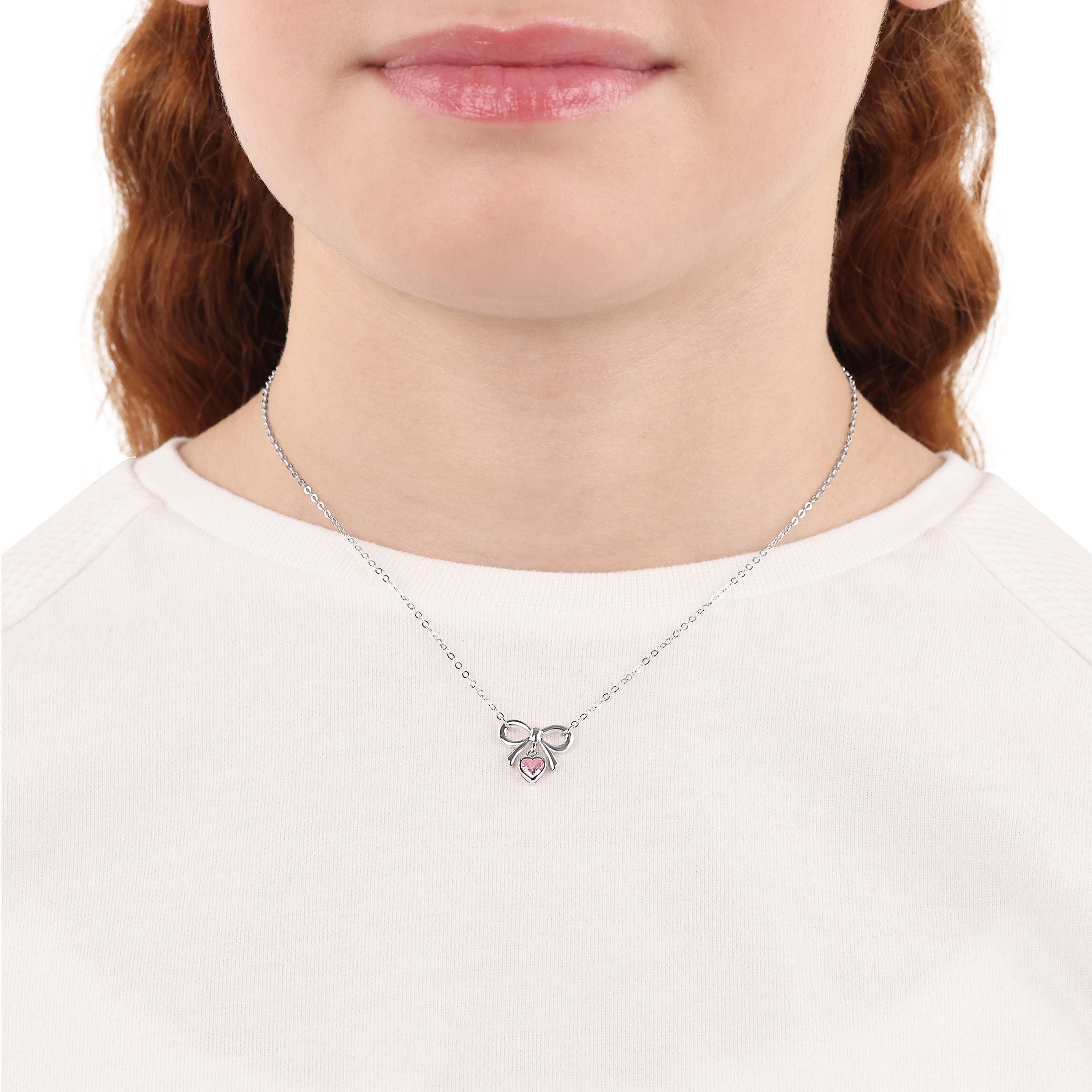 s.Oliver Mädchen Halskette 2039715 Schleife Silber 925 synth. Zirkonia rosa