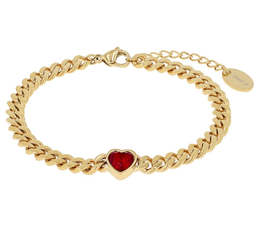 s.Oliver Damen Armband 2040609 Flachpanzer Edelstahl gelbgold IP mit rotem Herz 