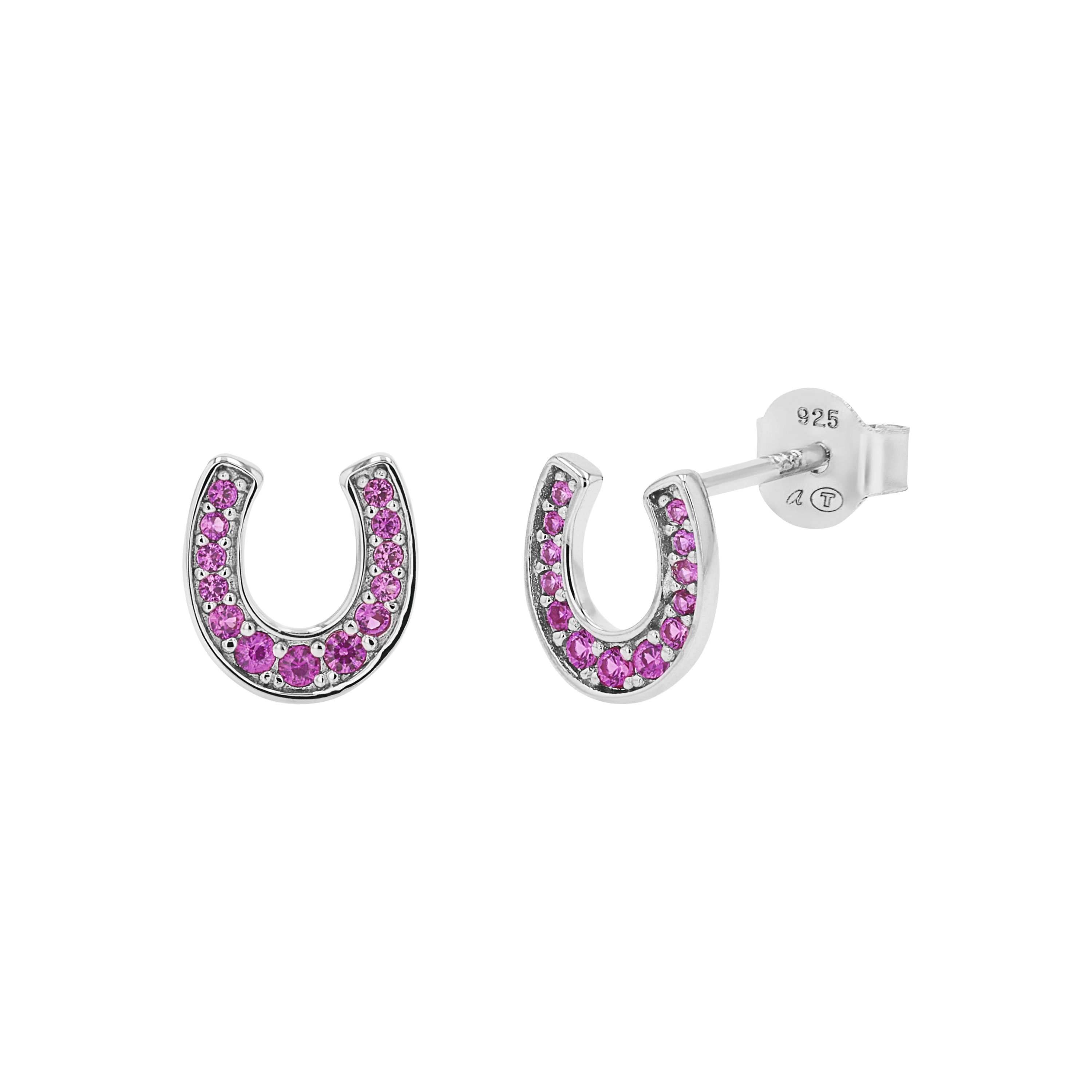 Tom Tailor Mädchen Ohrstecker 2101379 Hufeisen Silber 925 synth. Zirkonia pink