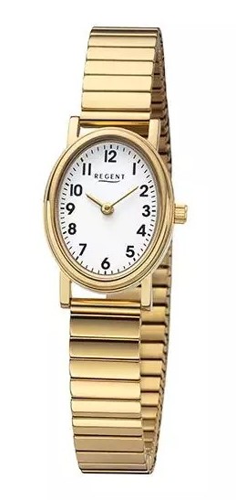 Regent Damen Armbanduhr F-1362 Edelstahl Zugband goldplattiert