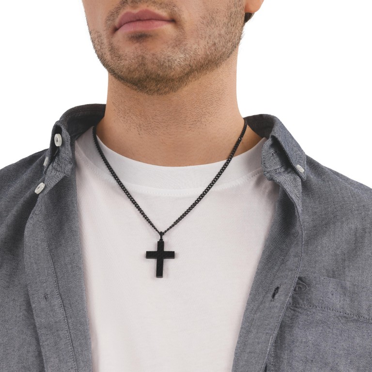 Tom Tailor Herren Halskette 2100637 Panzergliederung mit Anhänger Kreuz Edelstahl Schwarz