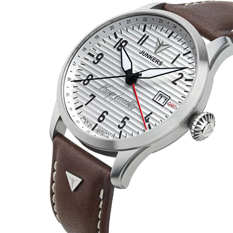 Junkers Herren Armbanduhr Automatik 9.58.04.03 Hugo Junkers GMT Lederband braun