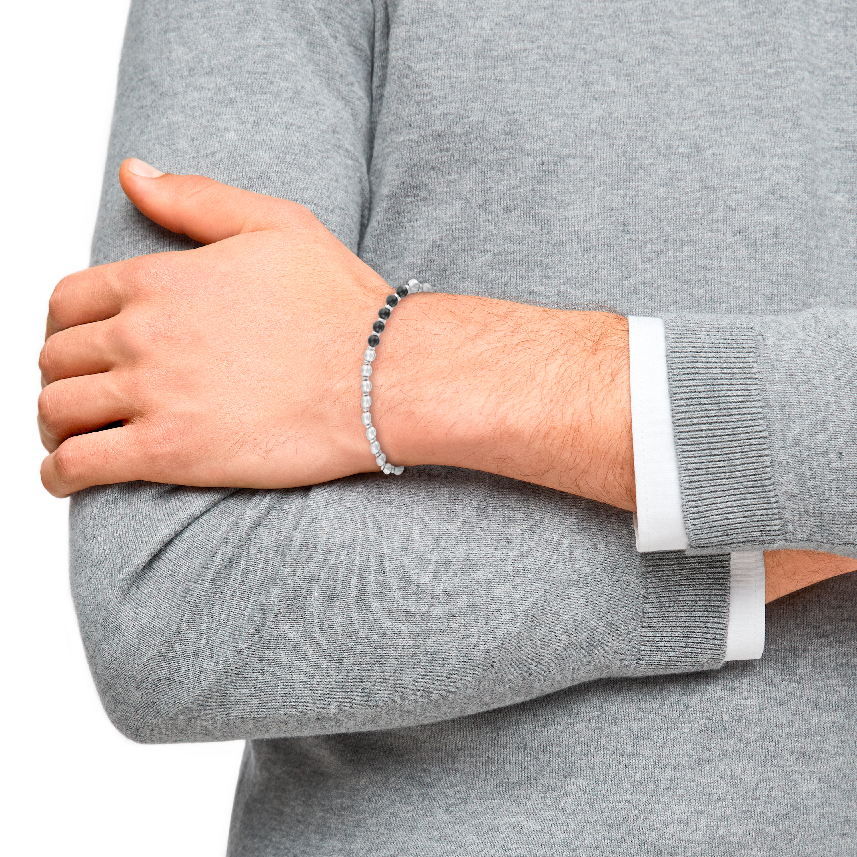 s.Oliver Herren Armband 2036859 Edelstahl mit Achatkugeln schwarz