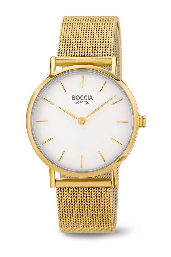Boccia Damen Armbanduhr Trend 3281-06 Reintitan mit Edelstahl-Milanaiseband goldplattiert