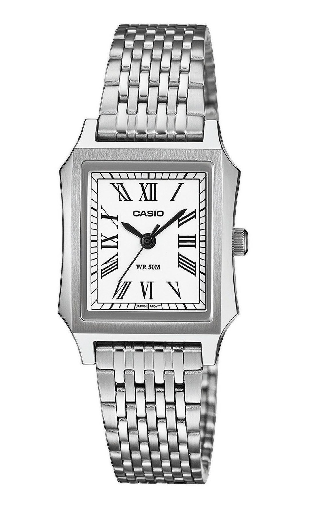 Casio Damen Armbanduhr LTP-B190D-7BVER analog Edelstahl rechteckiges Zifferblatt weiß