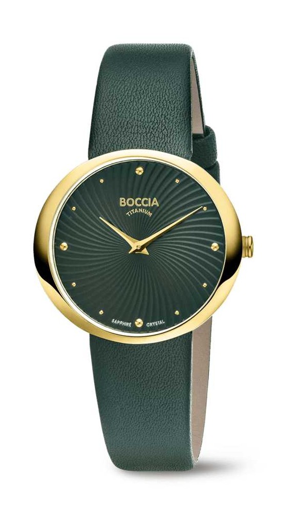 Boccia Damen Armbanduhr Trend 3364-04 Titan Gold IP Lederband dunkelgrün