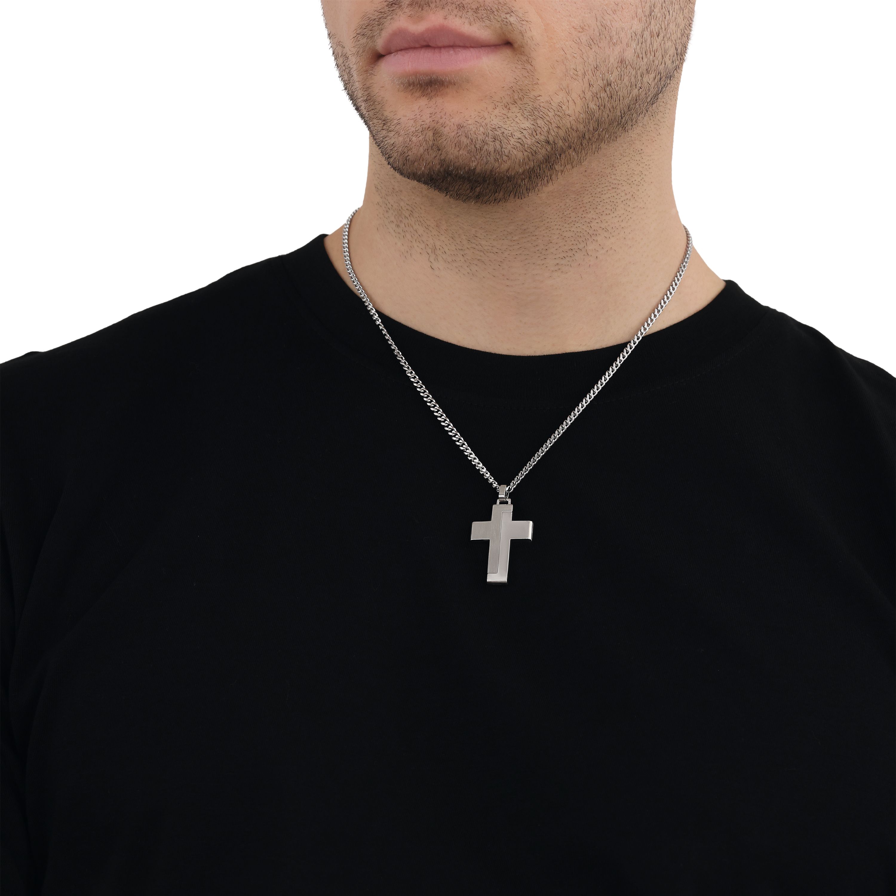 Tom Tailor Herren Halskette 2101298 Panzergliederung mit Anhänger Kreuz Edelstahl