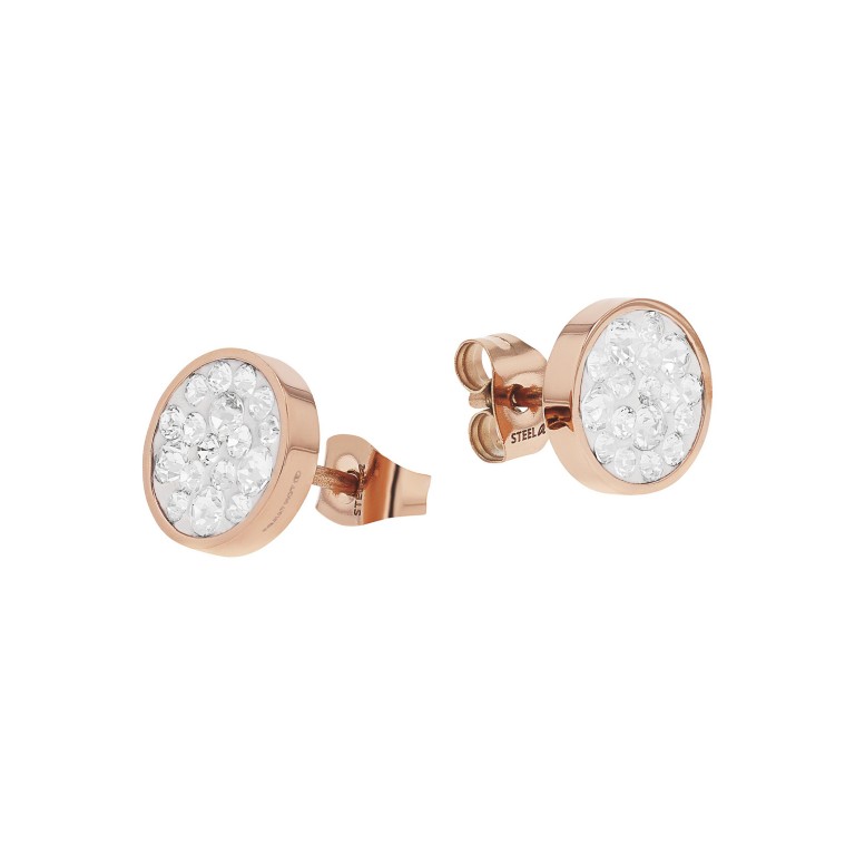 Tom Tailor Damen Ohrstecker 2100674 roségoldplattierter Edelstahl mit weißen synth. Kristallglas-Steinen 