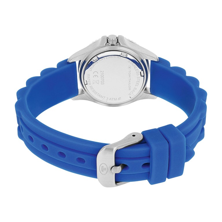 Tom Tailor Jungen Armbanduhr 2100703 Edelstahl Silikonband blau 