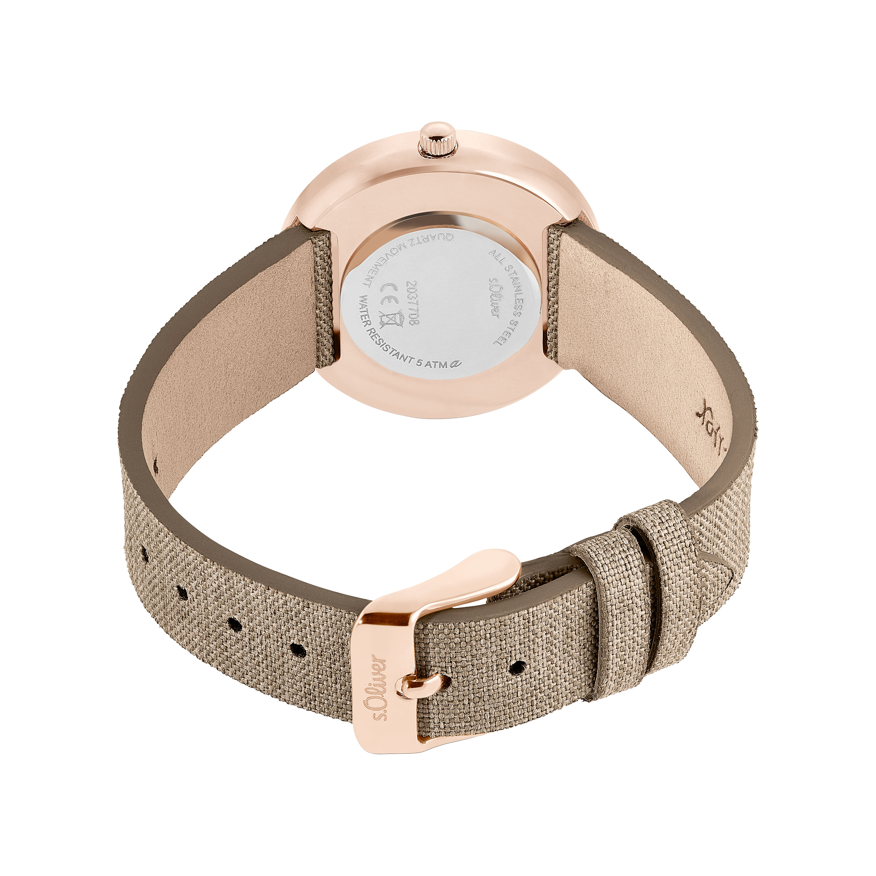s.Oliver Damen Armbanduhr 2037708 Edelstahl roségold IP Textilband 