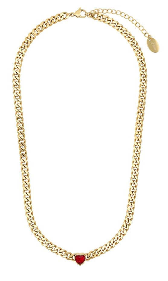 s.Oliver Damen Halskette 2040608 Flachpanzer Edelstahl gelbgold IP mit rotem Herz