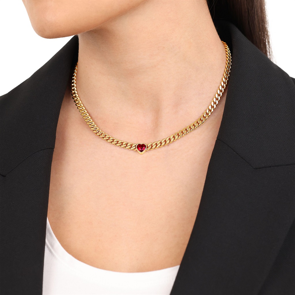 s.Oliver Damen Halskette 2040608 Flachpanzer Edelstahl gelbgold IP mit rotem Herz