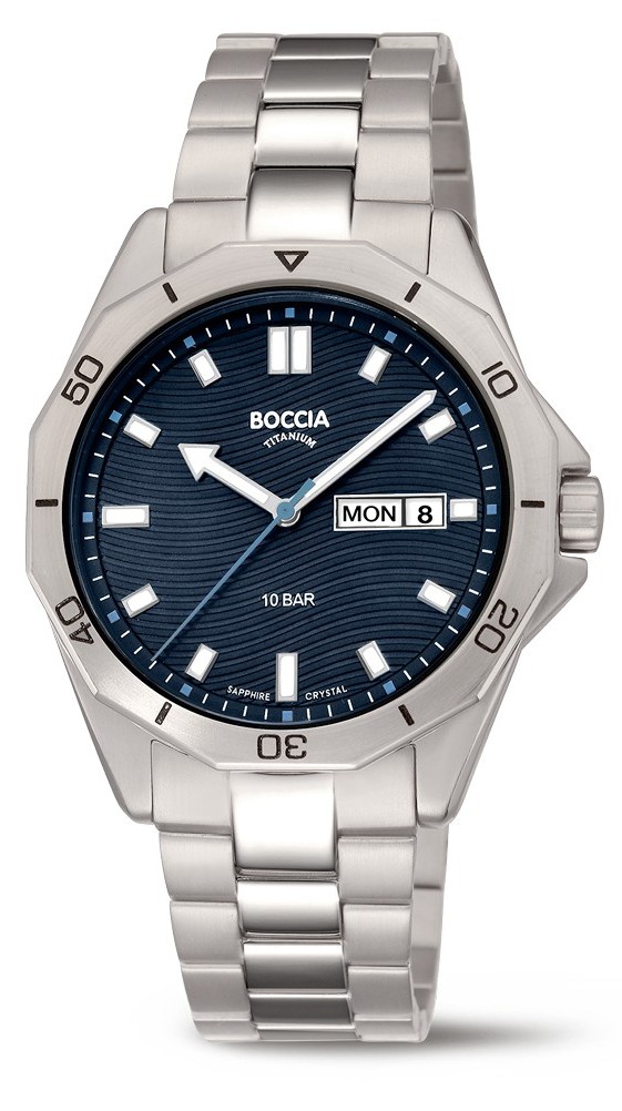 Boccia Herren Armbanduhr 3680-03 Sport Titan dunkelblaues Zifferblatt
