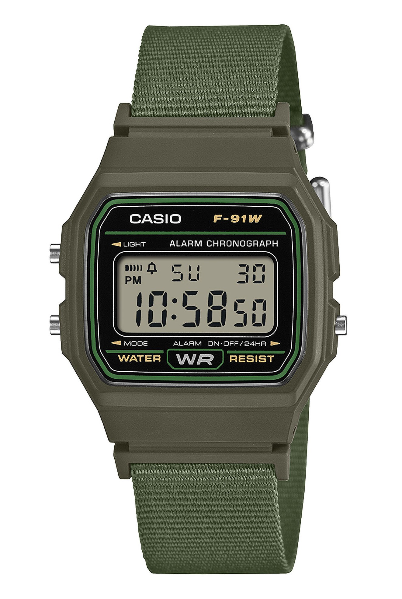 Casio Armbanduhr F-91WF-3AEF digital mit Textilarmband grün