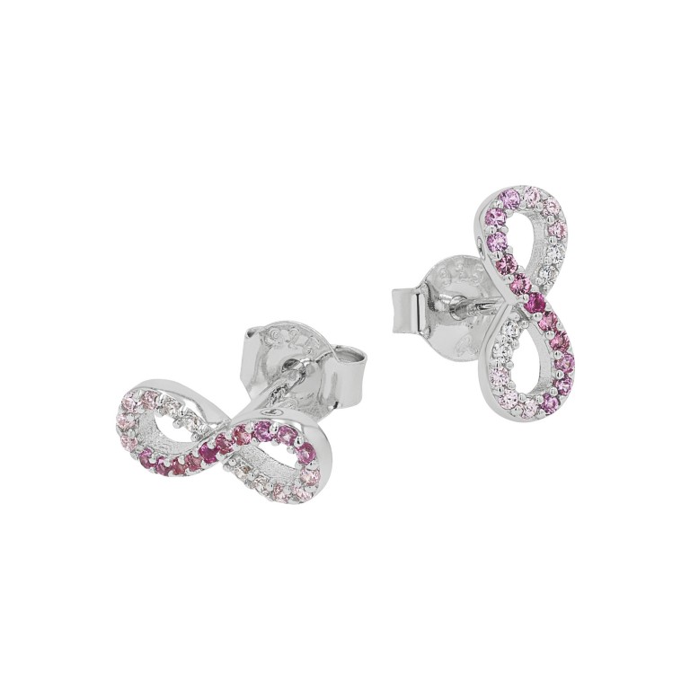 Tom Tailor Mädchen Ohrstecker 2100589 Silber 925 Infinity-Motiv mit synth. Zirkonia weiß und pink