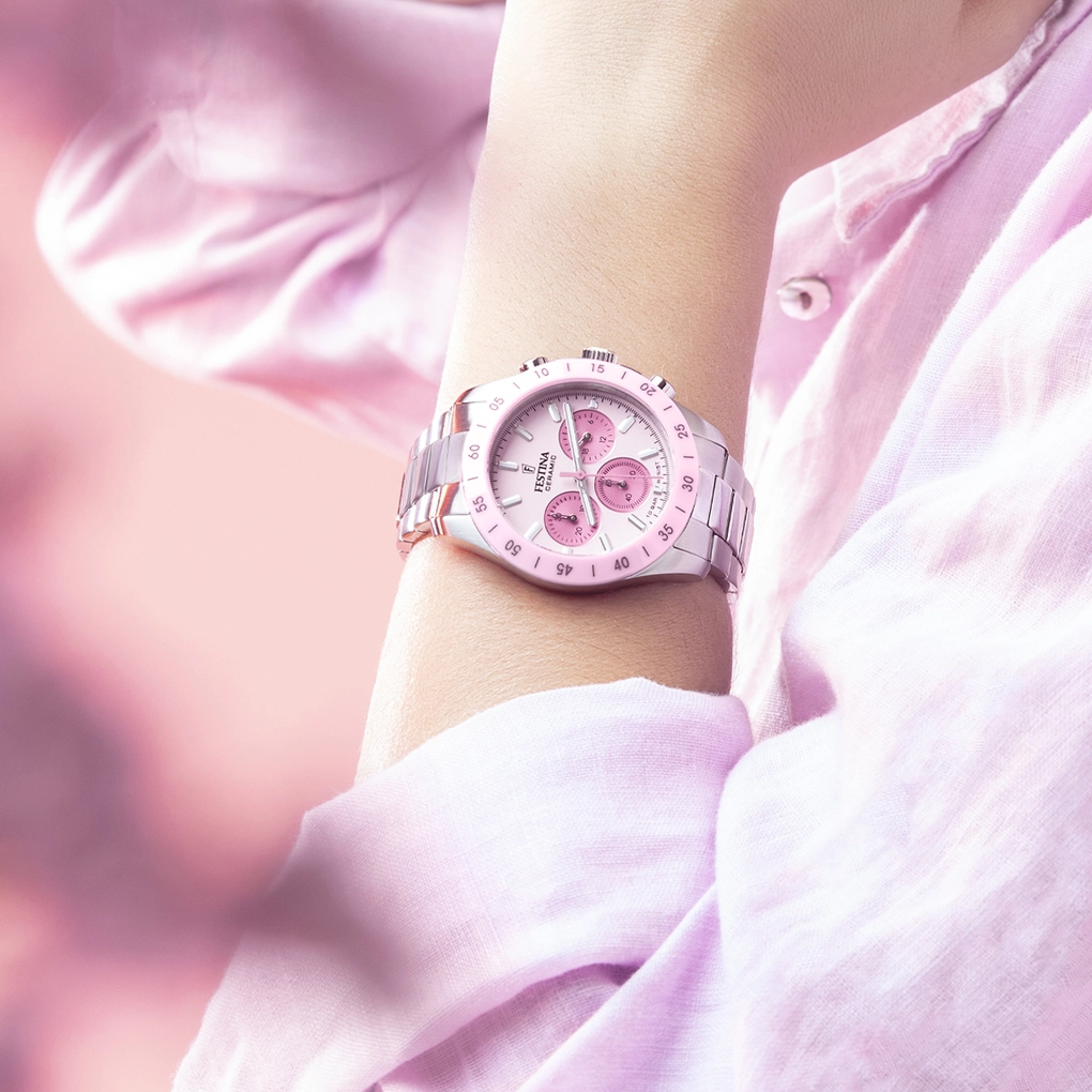 Festina Damen Armbanduhr F20693/2 Chronograph Ceramic rosa