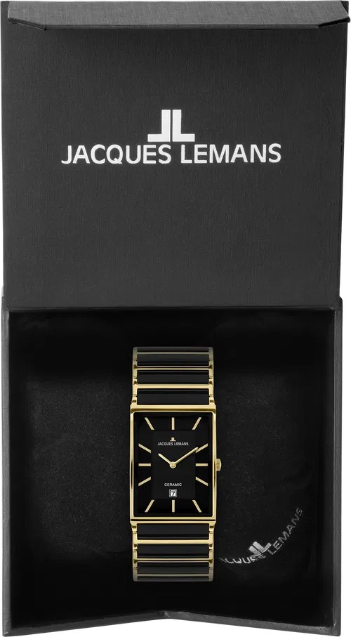 Jacques Lemans Armbanduhr York 1-1593.1G Edelstahl IP Gold Keramik schwarz