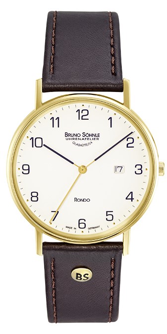 Bruno Söhnle Herren Armbanduhr 17-33105-921 Rondo gelbgold IP Lederband braun