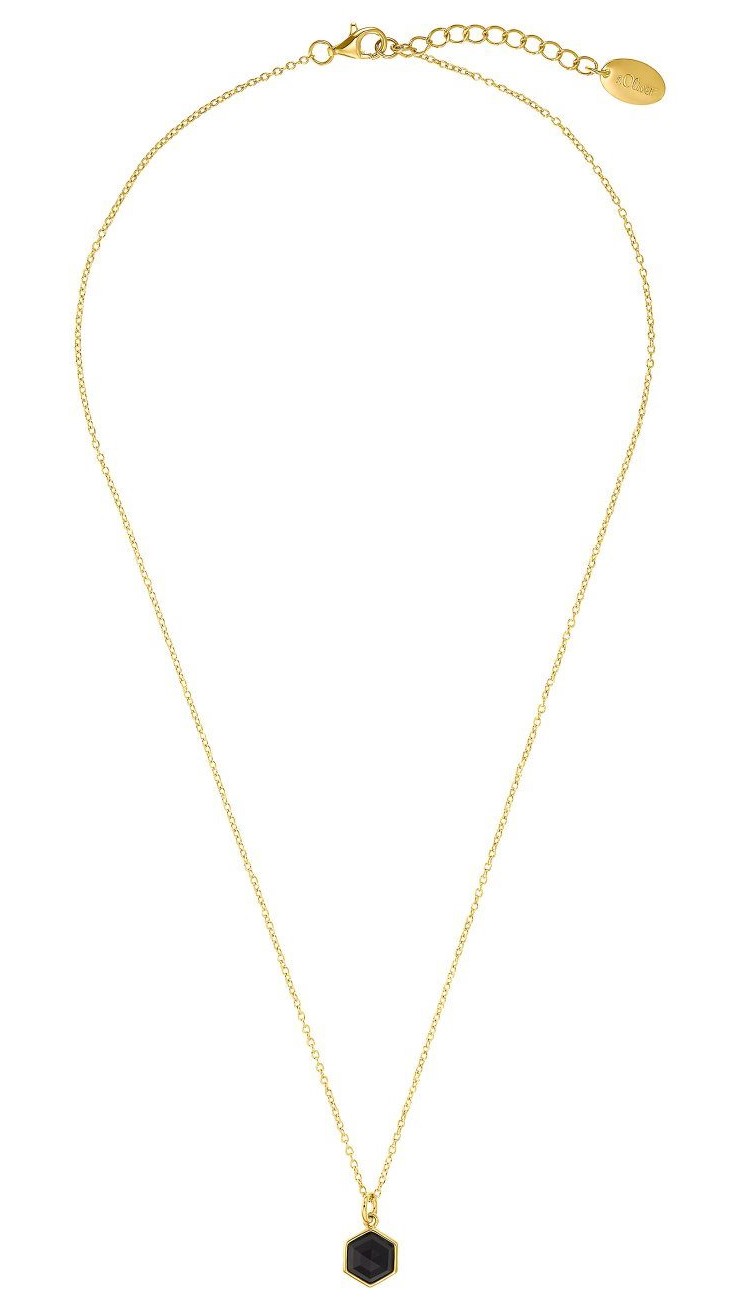 s.Oliver Damen Halskette 2034894 mit Anhänger Silber vergoldet Zirkonia schwarz
