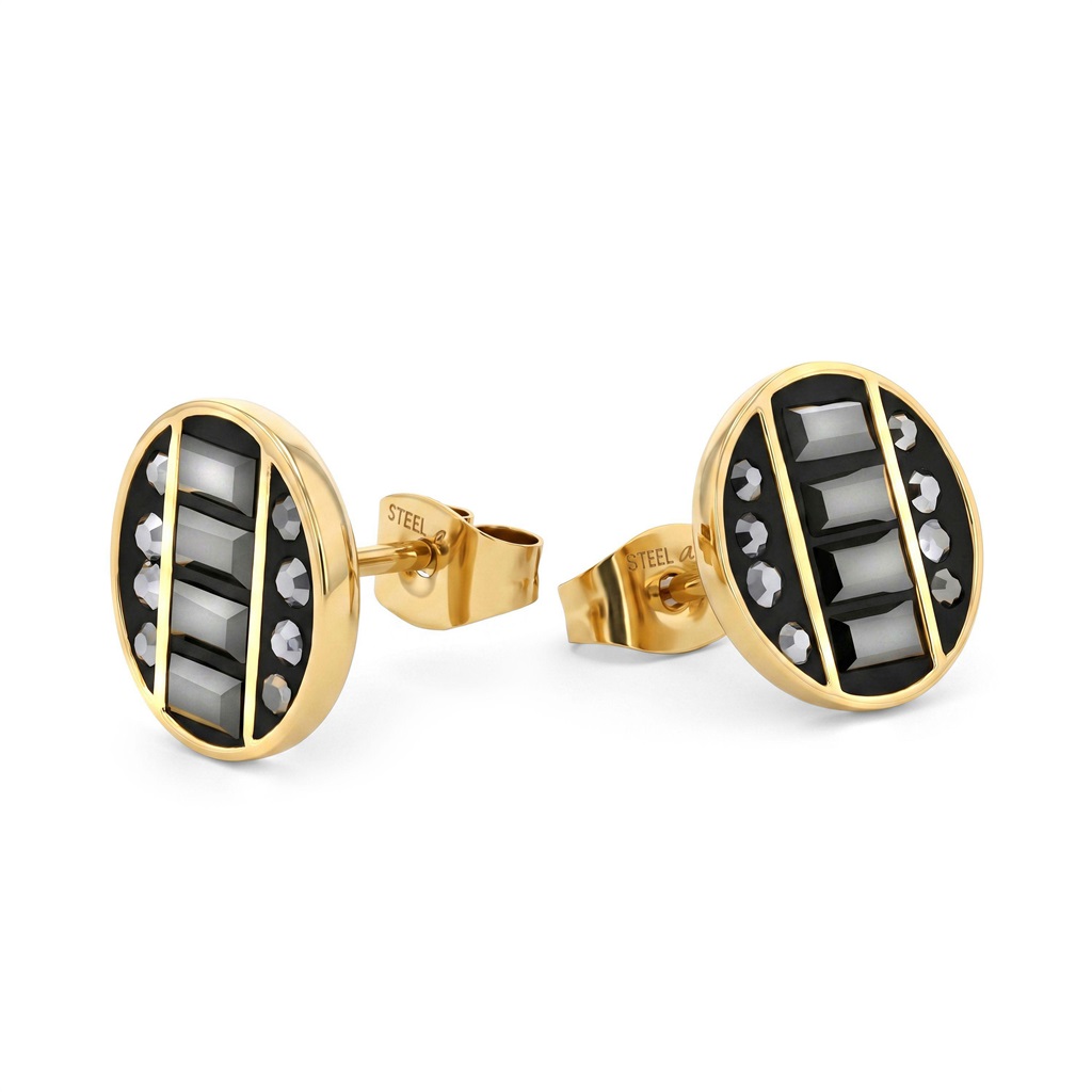 Tom Tailor Damen Ohrstecker 2101836 Edelstahl goldplattiert mit Preciosa-Steinen Schwarz 