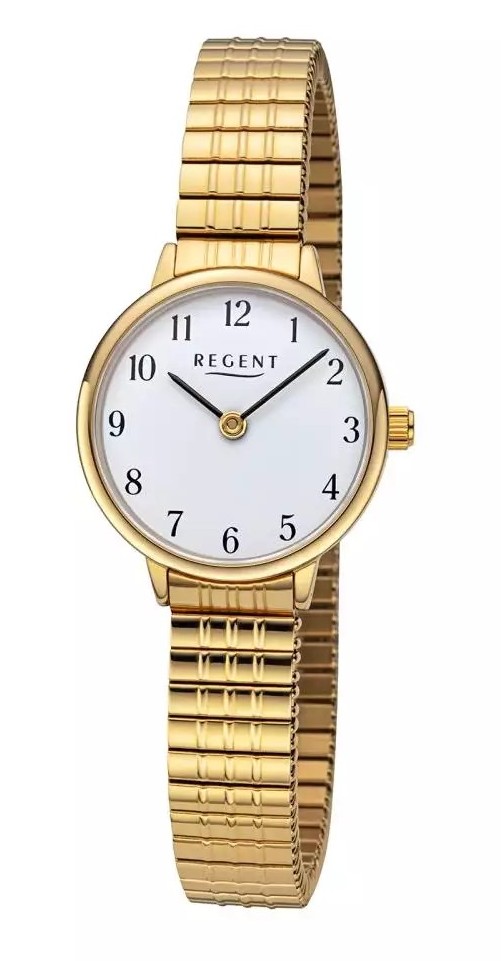 Regent Damen Armbanduhr F-1511 Edelstahl goldfarbig IP mit Zugband