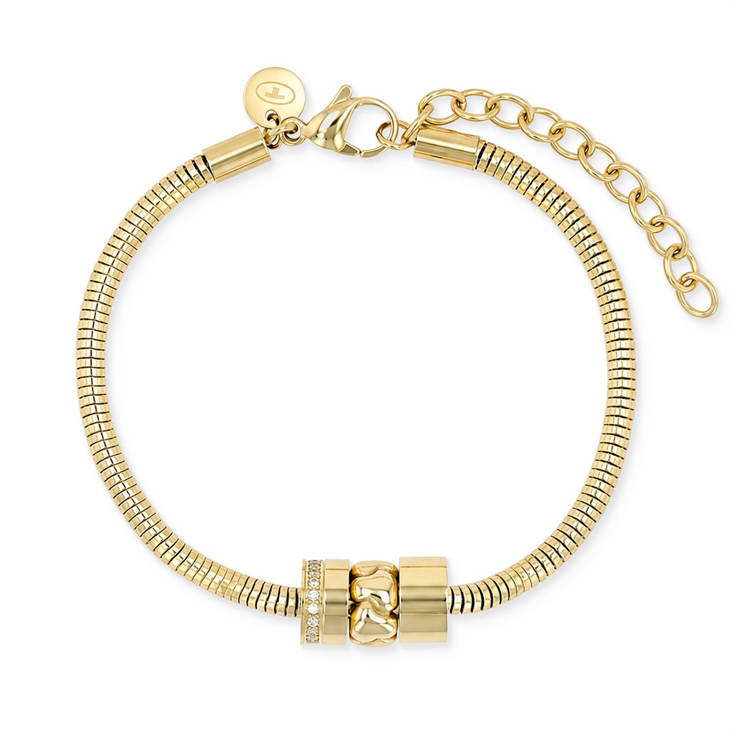 Tom Tailor Damen Armband 2101826 Edelstahl Schlangengliederung mit Schmuck-Beads goldplattiert